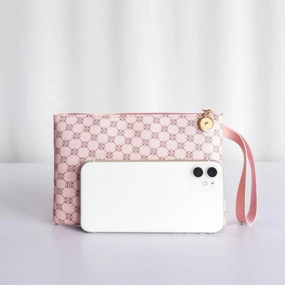 New Baby Pink Celtic Pattern Faux Leather Gold Hardware Clutch Wristlet Large - Picture 4 of 11